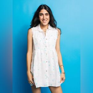 Queen of Sparkles XS white checked pailette dress EUC